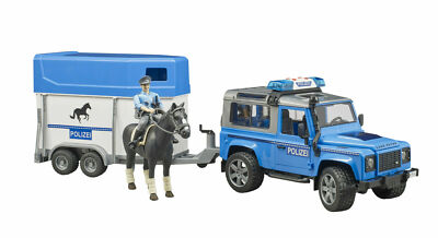 Bruder 02588 Jeep Land Rover Defender Polizei Pferd Polizist Pferdeanhänger Neu
