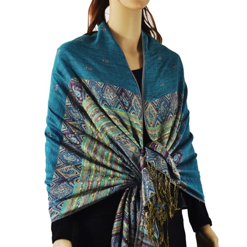 Rainbow Colorful Pashmina Scarf Soft Thick Wrap with Bee Pattern for Travel - Picture 8 of 16