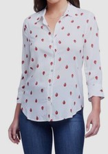 $275 L'Agence Women's White Camille Ladybug Print Button-Up Blouse Top Size XS