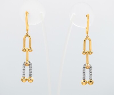 14K Yellow Gold Dangling Diamond Triple Link Earrings