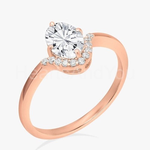 1ct Oval Cut Simulated Diamond Minimalist Engagement Ring 14k White Gold Plated - Picture 6 of 6