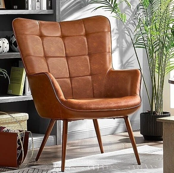 Leather mid century on sale accent chair