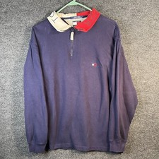 Vintage Tommy Hilfiger Rugby Shirt Heavy Long Sleeve Polo Pullover Zip Logo Y2K