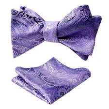 Mens Gradient Paisley Self Bow Tie and Hanky Set 4" L 2.5" W 043-lilac