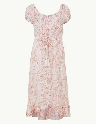 animal print waisted midi dress