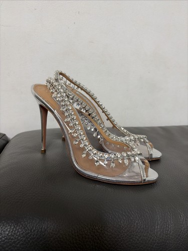 Authentic Aquazzura Temptation crystal-embellished slingback sandals Size 38.5