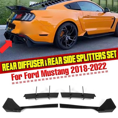 Gloss Black Rear Diffuser Bumper Spoiler Splitter Set For Ford Mustang 2018-2022