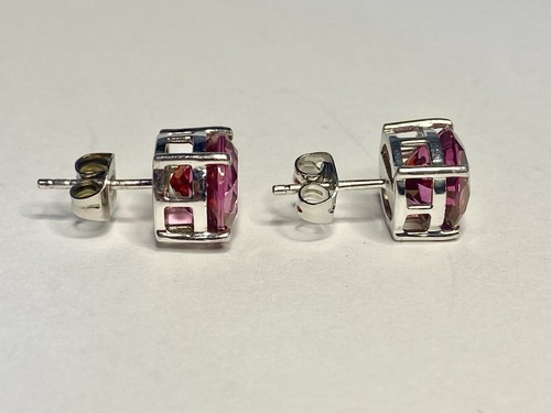 Orecchini vintage argento sterling rosa topazio imperiale 9 mm post perno - Foto 7 di 13