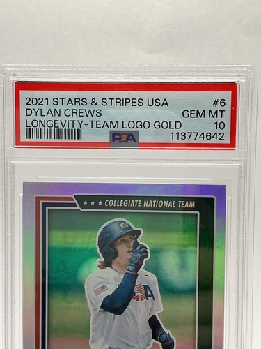 Dylan Crews 2021 Stars & Stripes Longevity Team Logo Gold /25 PSA 10 Collegiate - Bild 3 von 4