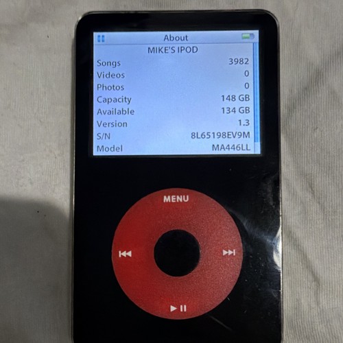 Apple iPod Video 5th Gen 160GB SSD Upgraded Battery Black Red Custom ...
