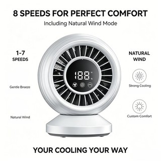 ELENXS Rechargeable Desk Fan 8 Speed Portable Fan Natural Wind USB C Cooling Fan