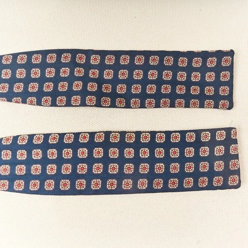 Vintage Silk Bow Tie Navy Geometric Batwing Square End Adjustable USA image 4
