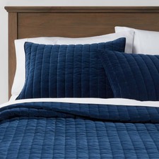 Full/Queen Channel Stitch Velvet Quilt Navy - Threshold