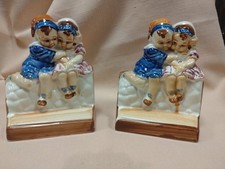 Vintage Suvesco Ceramic Bookends Children Design Collectible  - Z#1061