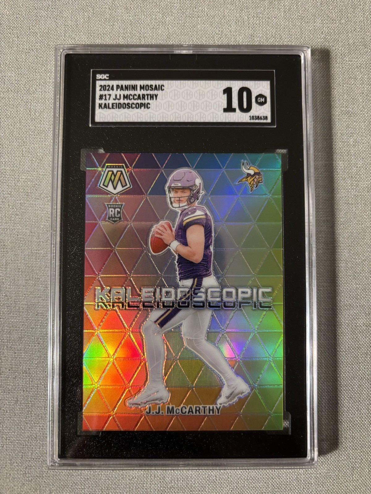 2024 Panini Mosaic J.J. McCarthy Kaleidoscopic RC Vikings Rookie SGC 10