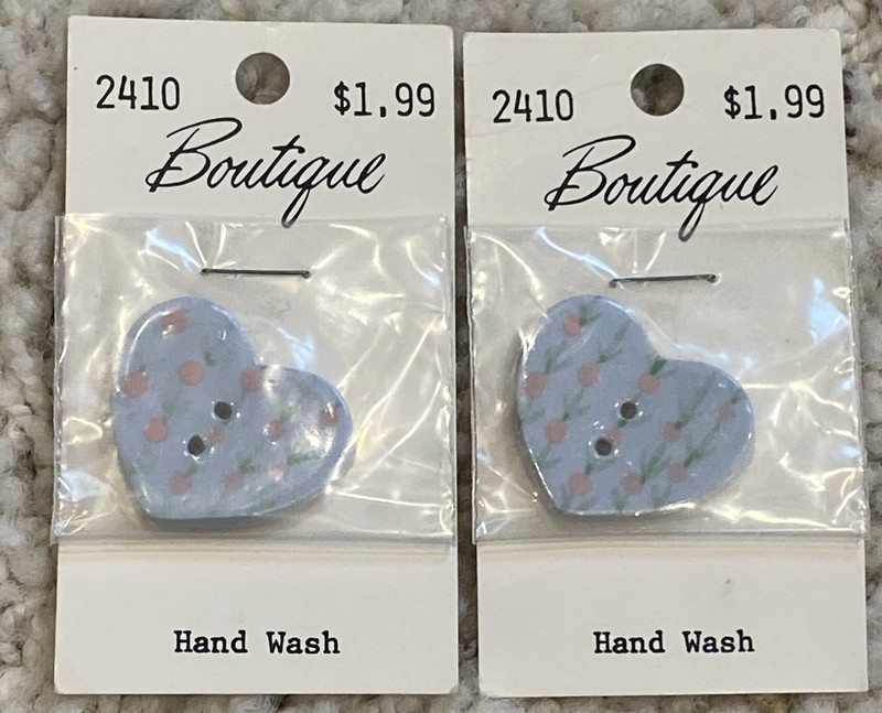 Boutique 2410 Ceramic Blue Heart Buttons, 2