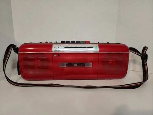 Vtg 80s Red SHARP QT-50 (R) Radio Cassette Boombox, STRANGER  THINGS - TESTED