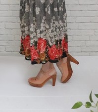 70s Style Wooden Peeptoe Tan Brown Boho Leather Platform Sandals 7 to 7.5
