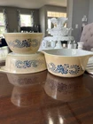 Vintage Pyrex Speckled Blue Homestead 3pc Set 474-B Oval Casserole 043 Bowl 402