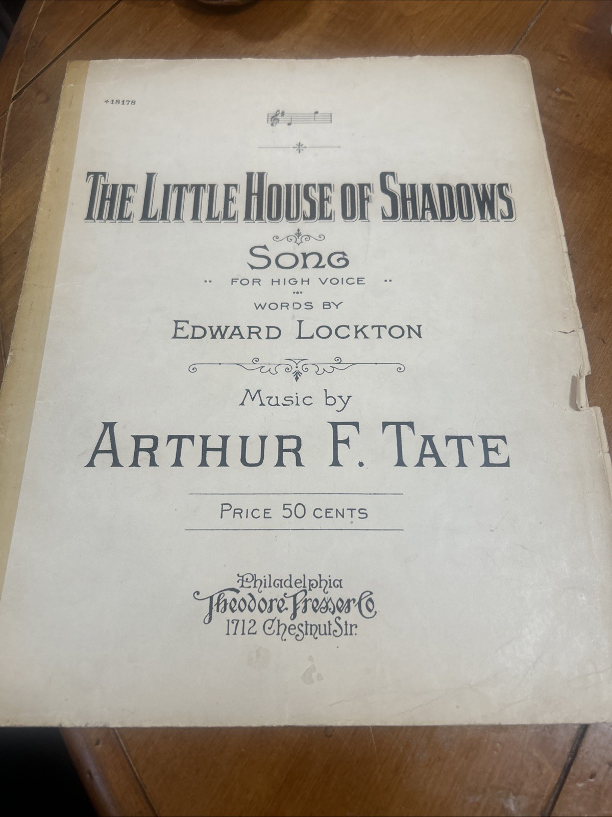 The Little House Of Shadows By Edward Lockton & Arthur Tate Sheet Music-1922