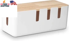 Cable Management Box with Wood Lid Desk Wire Organizer for Power Strips Cords