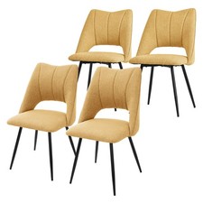 Lot de 4 chaises salle à manger dossier jaune moutarde fauteuil rembourré salon
