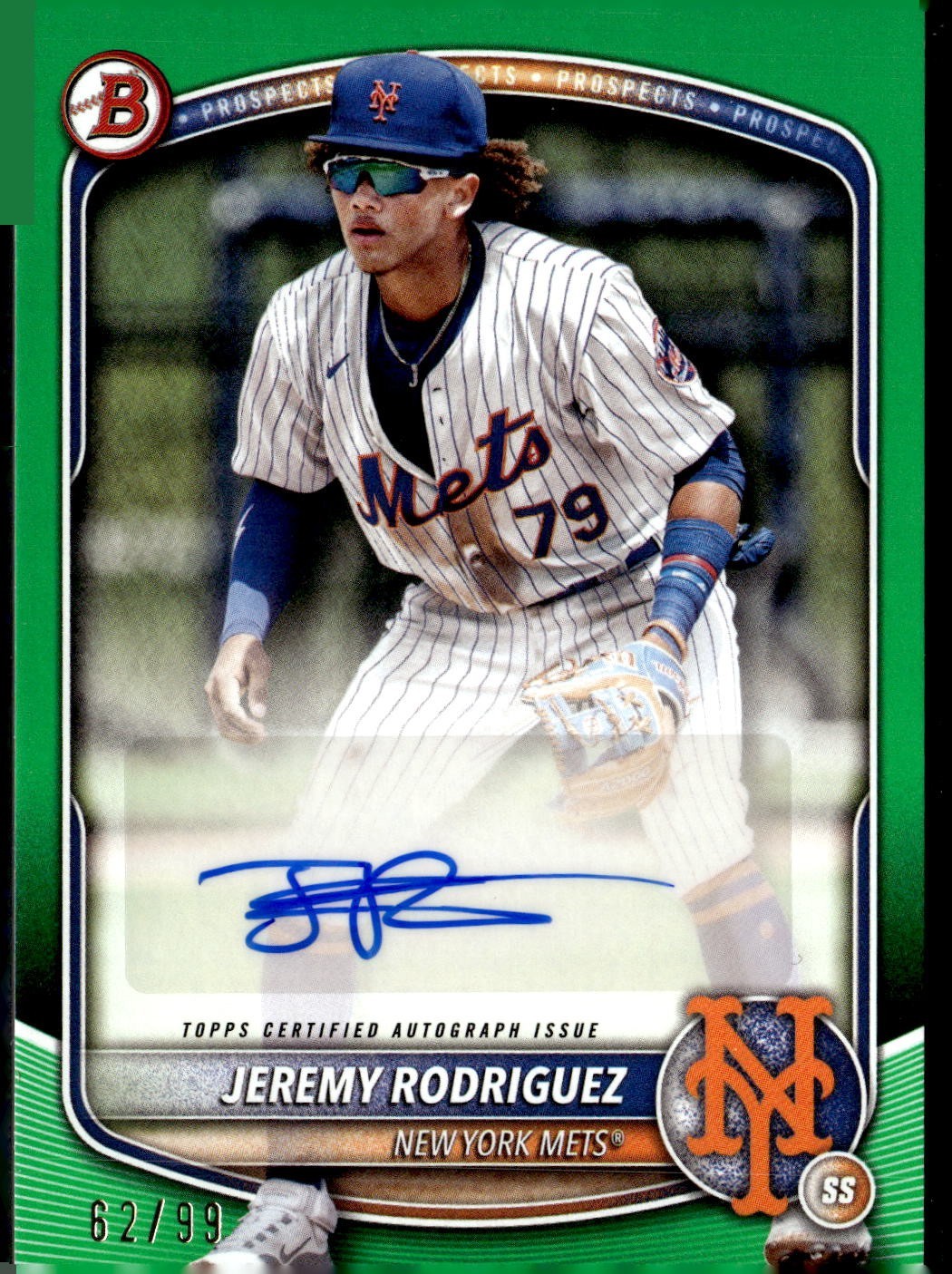 2025 Bowman Jeremy Rodriguez Prospect Auto Green /99 #BPA-JR Mets Rookie