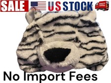 Soft Plush White Striped Tiger Hat, W/Warm Soft Ear Flaps. Adults/Teens/Youth.