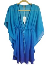 Bleu Rod Beattie Swim Coverup Small Aqua Blue Ombre Slightly Sheer New $79