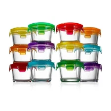 NutriChef 3.39x3.39x2.76in 12pc Round Glass Meal-Prep Containers w/Lid BPA Free