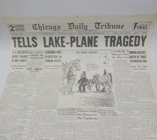 1933 Lake Plane Tragedy Rennie Oil Taxicab Rates Headline Chicago Newspaper Page