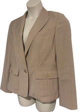 Talbots Tan Wool Gabardine Blazer Jacket Women's 12 One Button Office Preppy