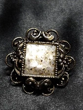 Vintage Antique Filigree Confetti Costume Lucite Brooch Collectible Unique Rare