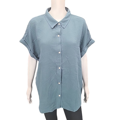 Jessica Simpson Womens Button Short Sleeves Cotton Shirt Top XX-Large Size Blue
