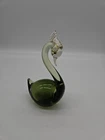 New ListingMCM Murano Style Blown Swan Art Avacado Green Glass With Gold Flecks