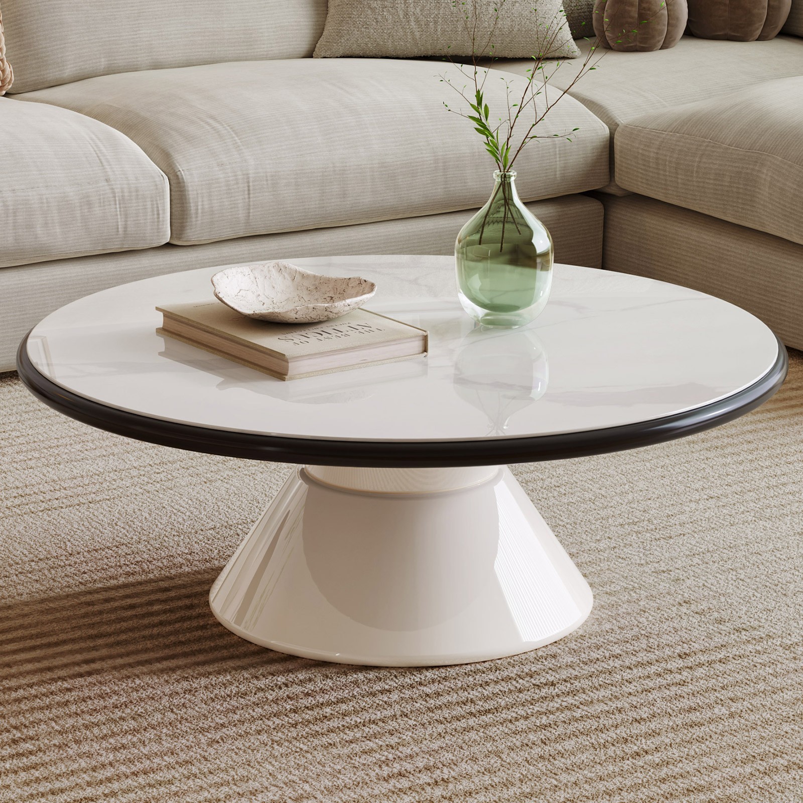 Table basse ronde GUYII de 71 cm pour salon moderne en bois noir