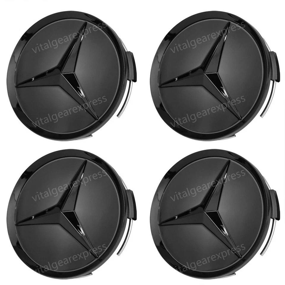 4 x set Glossy Black Wheel Center Hub Caps Cover for Mercedes-Benz Logo 75 mm - Image 3 of 4