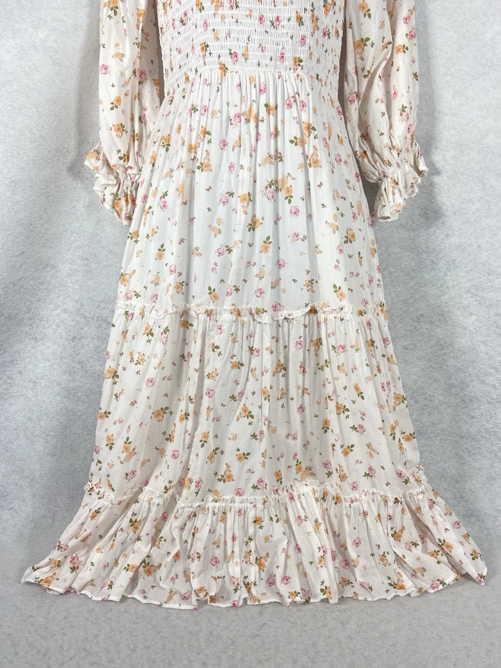 Jessakae Dress Women’s Small White Orange Tiered Long Sleeves Smocked Floral - Image 3 of 4