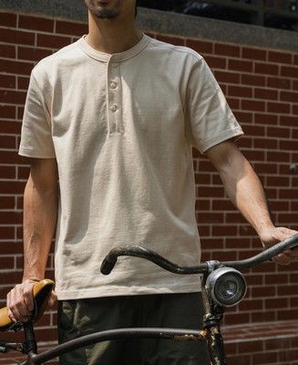 USA SHIP 10.6 oz Cotton Short Sleeve Henley T-Shirt - Khaki Bronson Mfg. Co. M