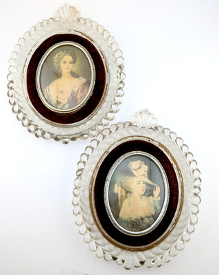 2 Vtg Cameo Creation Glass Frames Domed Victorian Portrait Lady Harriet Hamilton
