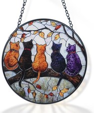 Stained Glass Window Hanging,Cat Stained Glass,Stain Glass Window Hanging,Branch