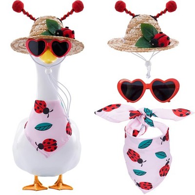 Summer Ladybug Outfit for Porch Goose - 3Pcs Funny Lawn Goose Clothes with St...