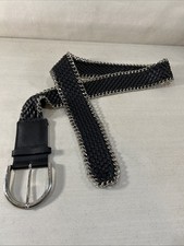 Michael Kors Belt Black Woven Leather With Metal Buckle  Trim Size L