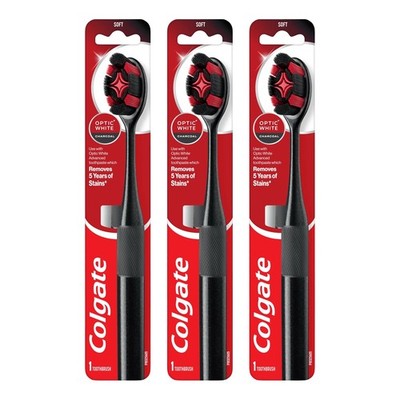 Colgate Optic White Charcoal Soft Toothbrush for Adults Soft Bristle (Lot of 3)