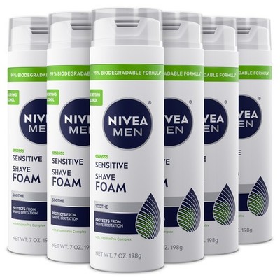 NIVEA MEN Sensitive Shave Foam with Vitamin E, 1.17 Ounce (Pack of 6), White 