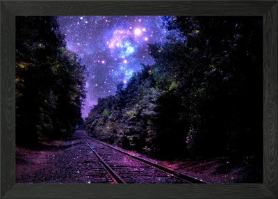 Zug Schienen Lila Galaxie Gerahmtes Wandbild Poster Leinwanddruck Bild