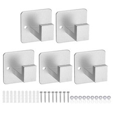 5Pcs Stainless Steel Square Towel Hooks Punch/Self Adhesive 55x55mm Silver