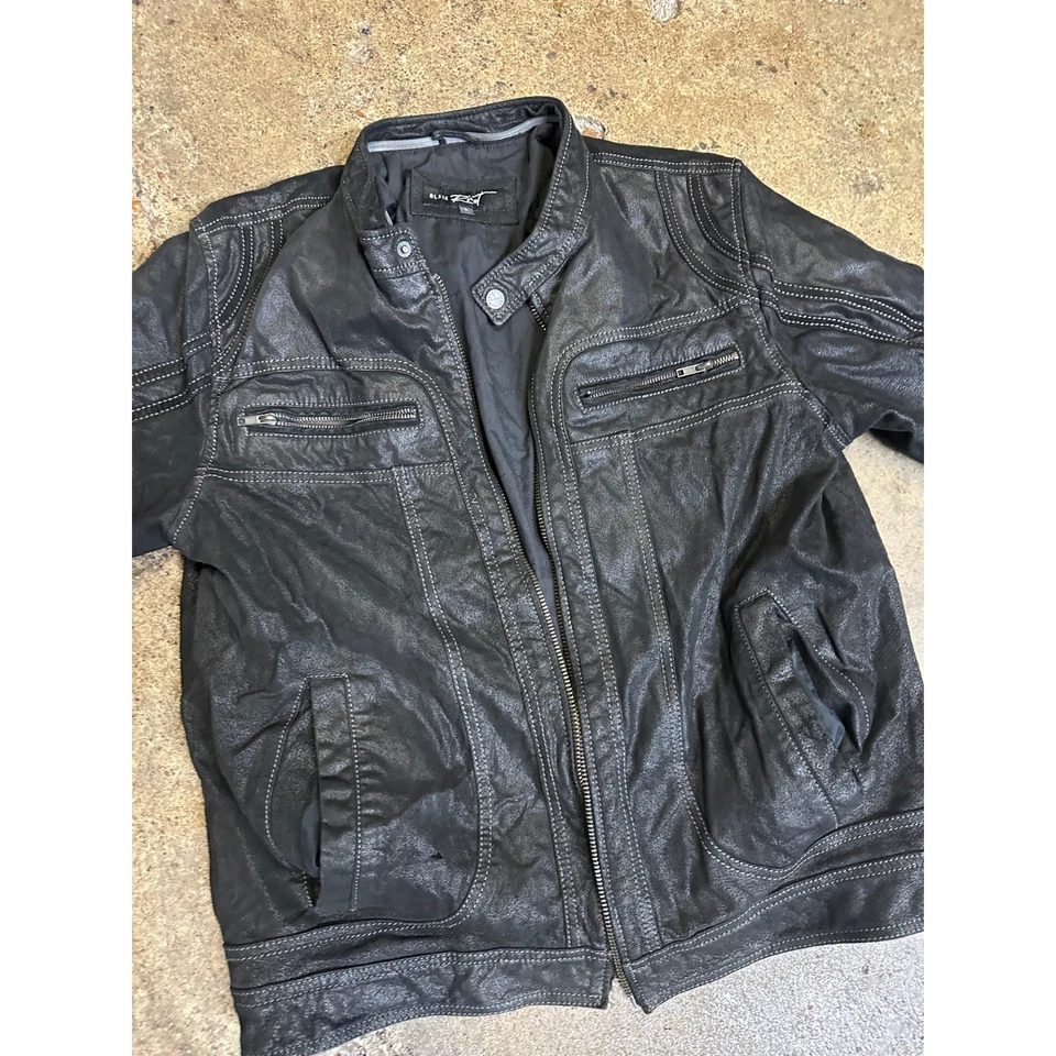 Chaqueta de motociclista de cuero sintético remache negra cremallera completa para hombre grande L Foto 2 de 4