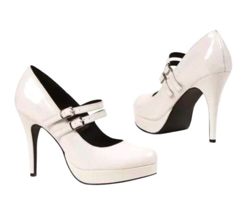Mary Jane Costume Shoe Pump White Patent Platform Stiletto Heel Baby Doll SM 5/6