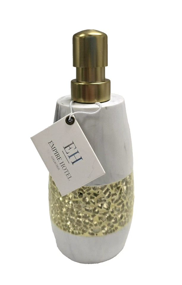 EMPIRE HOTEL GRAY,WHITE MARBLE LOOK RESIN,GOLD GLASS MOSAIC, PUMP SOAP DISPENSER - Image 4 of 4